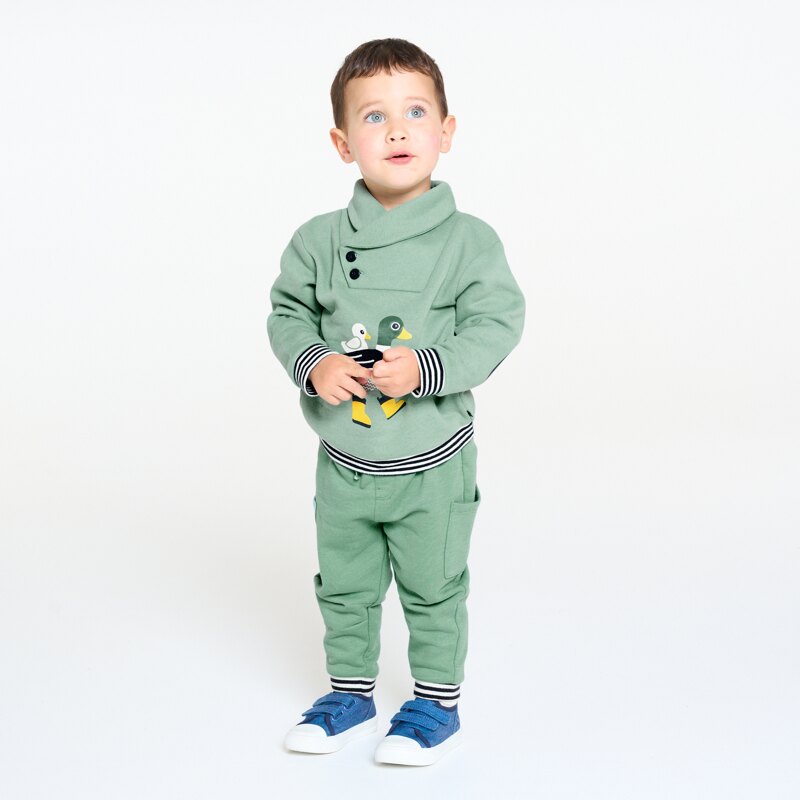 Sweat molleton col châle canard vert bébé garçon Vert
