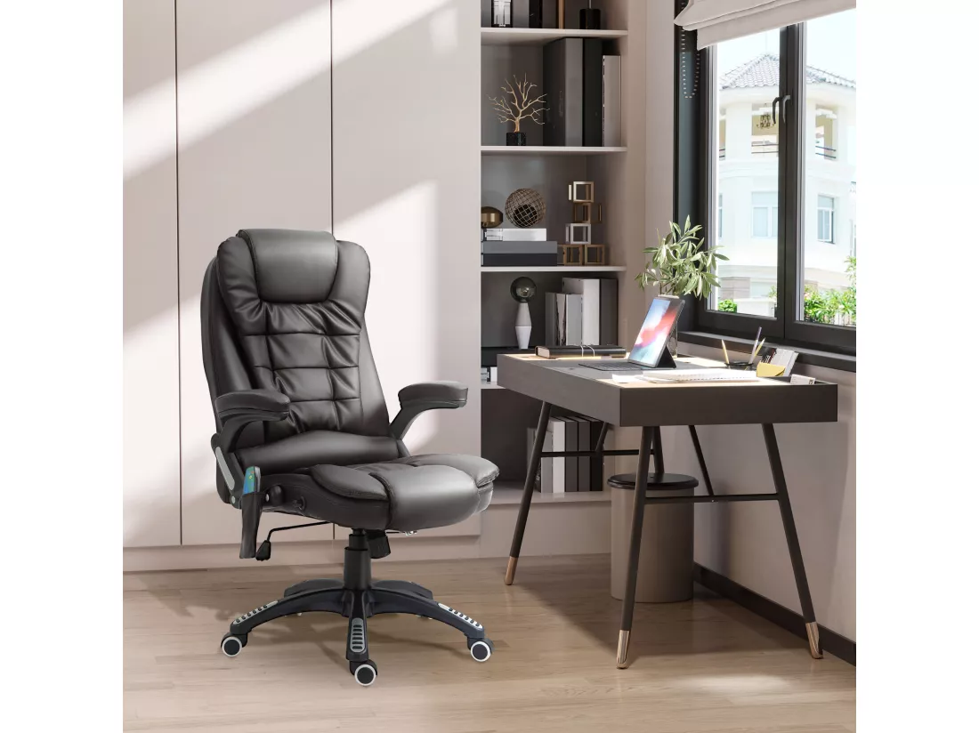 Fauteuil de bureau direction pivotant massant chauffant électrique revêtement synthétique chocolat