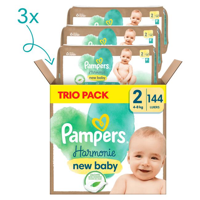 Pampers Harmonie Trio Pack Luiers Maat 2 4-8 KG 144 stuks