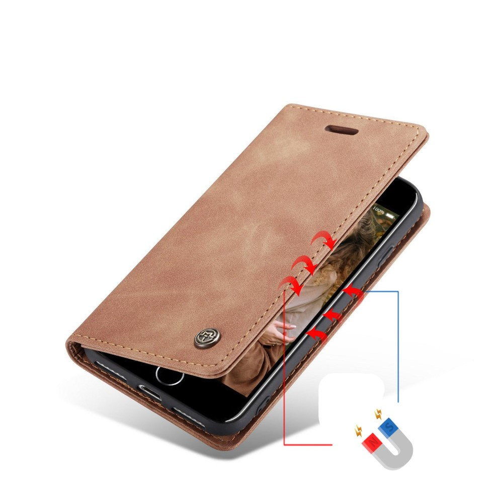 iPhone SE (2022/2020) / 8 / 7 / 6S Leder Tasche Flip Wallet Etui mit Kartenfächern - Hellbraun