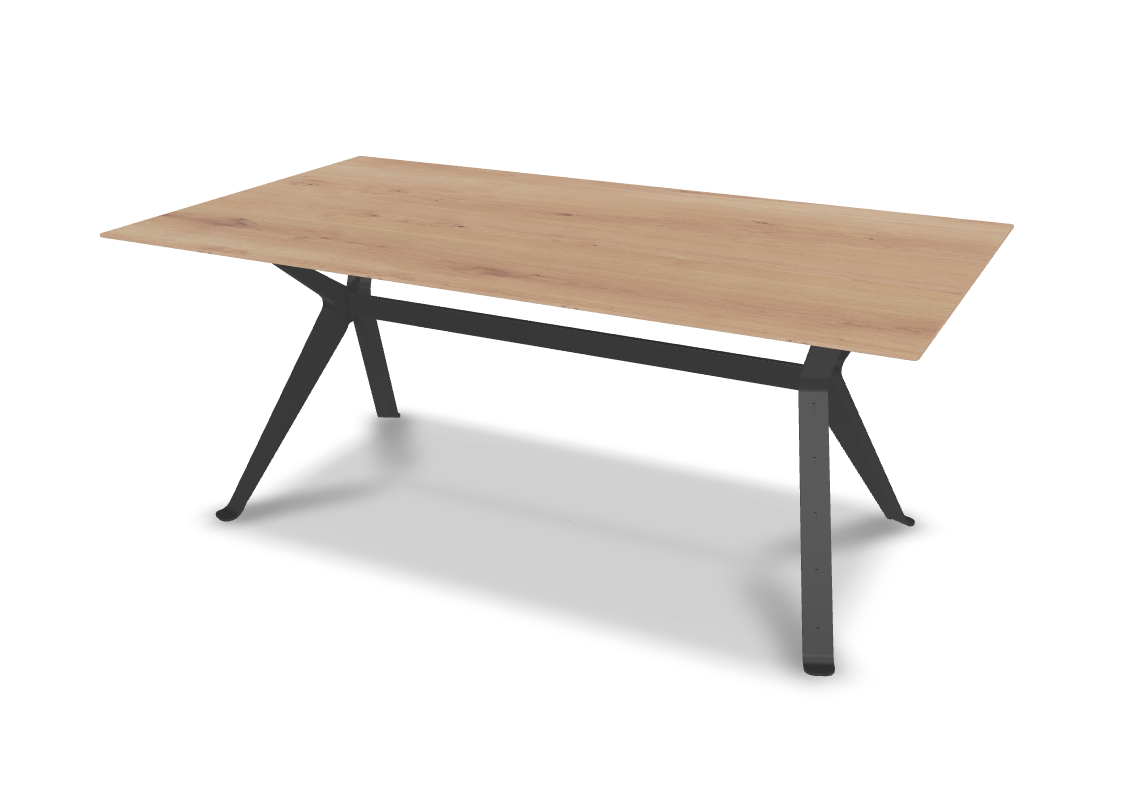 They & Me eettafel Chat – recht met afgeronde hoeken – eiken rustiek bianco olie – onderstel RAL9017 verkeerszwart 180 x 100 x 75 | Eiken Rustiek Bianco Olie | Rechte Rand | Frame RAL9017 Verkeerszwart