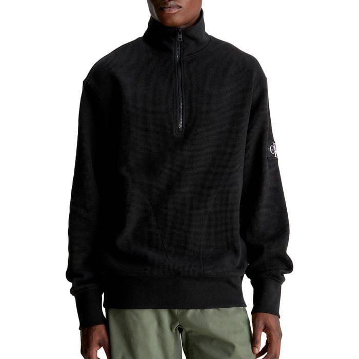 Calvin Klein Badge Waffle Half Zip Sweater Heren