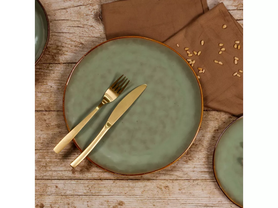 Ogo Living - Lot 6 Assiettes Plate Barbade 27.5cm En Gres Vert Clair