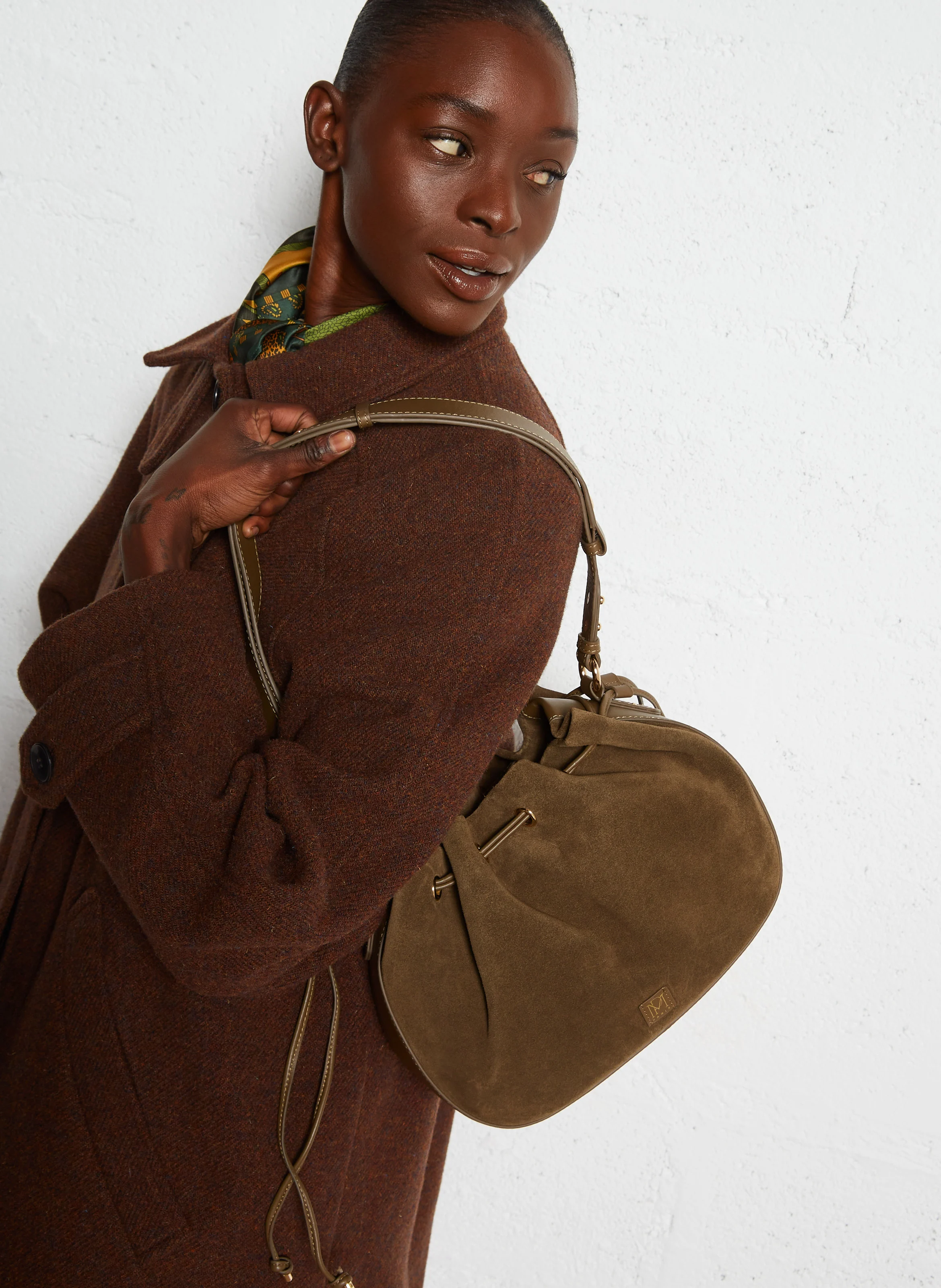 SAULINE - Sac en cuir velours | Kaki
