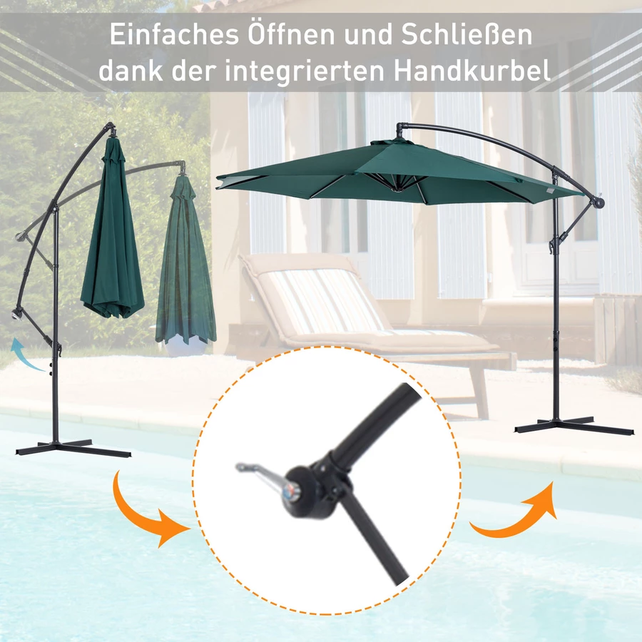 Outsunny Ampelschirm mit Handkurbel grün