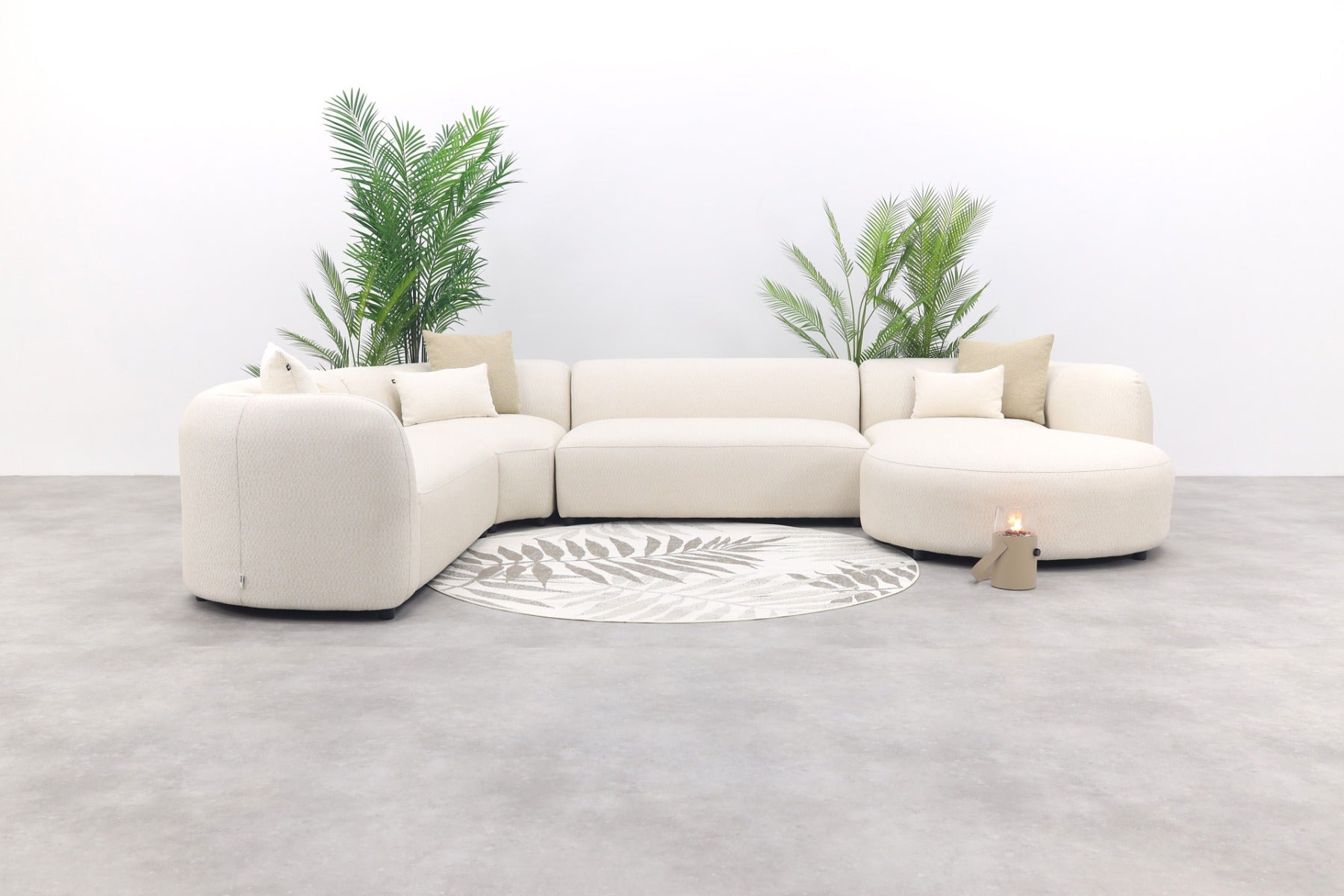 Madeira ronde u-vorm hoekbank + chaise longue links - Naturel Sunbrella