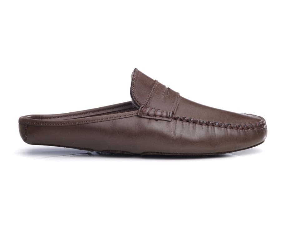 Chaussons ouverts homme cuir Chocolat