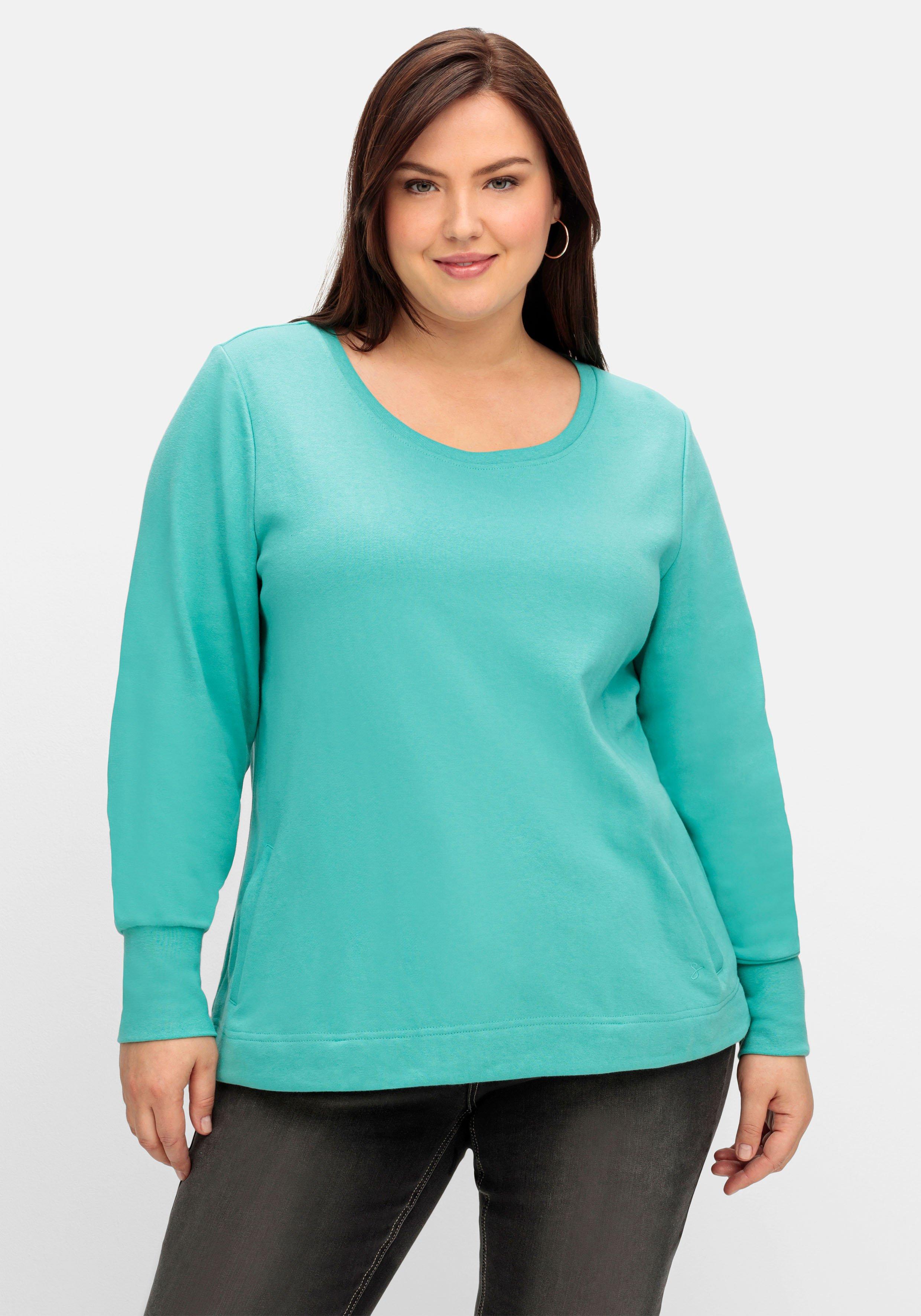 Sweatshirt mit Taschen und tiefem Rundhalsausschnitt