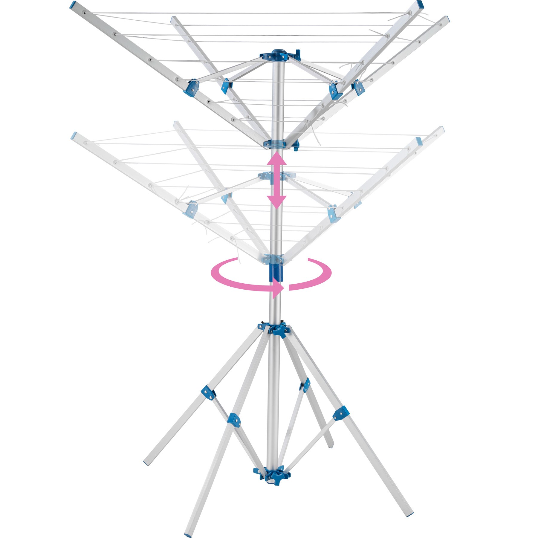 tectake® Mobile Wäschespinne, aus Aluminium, drehbar und stufenlos höhenverstellbar, 102 x 102 x 160 cm