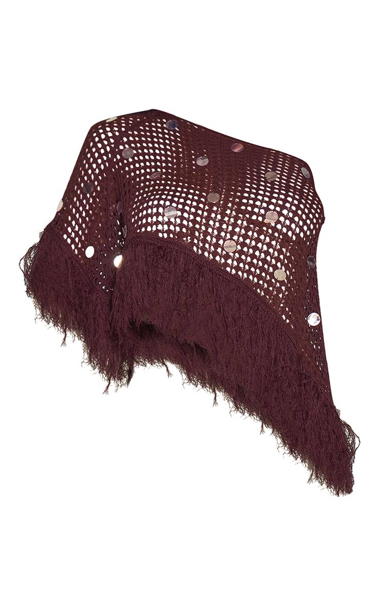 Chocolat Poncho Au Crochet Avec Détail De Franges À Paillettes