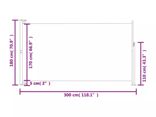 Auvent latéral rétractable de patio 180x300 cm Bleu