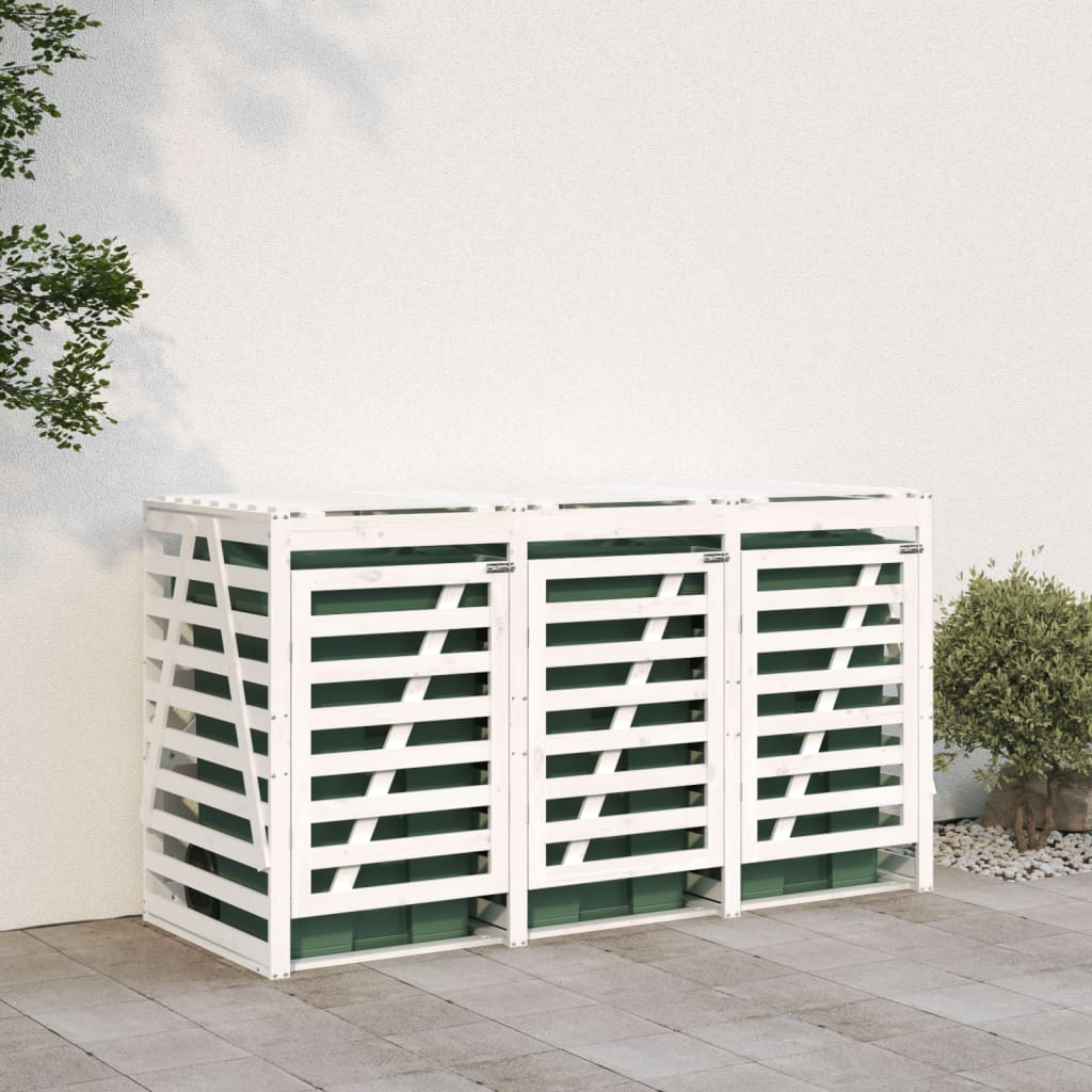 Abri pour poubelle triple sur roulettes blanc bois pin