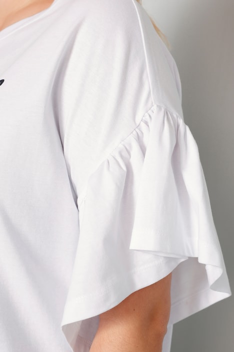 T-Shirt, oversized, Schriftzug, Rüschen-Halbarm