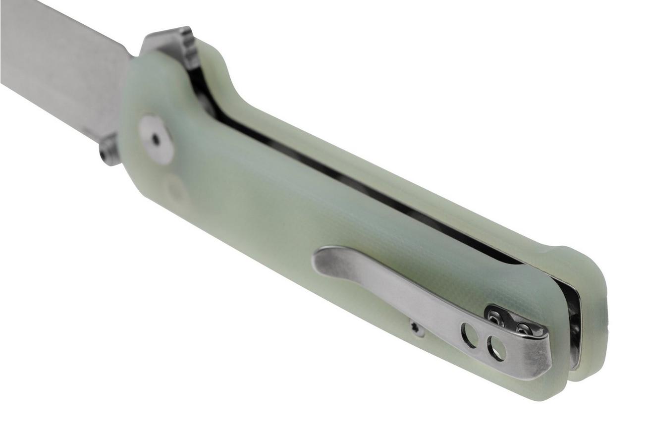 QSP Knife Penguin Button Lock QS130BL-B1 Plain, Jade G10, zakmes
