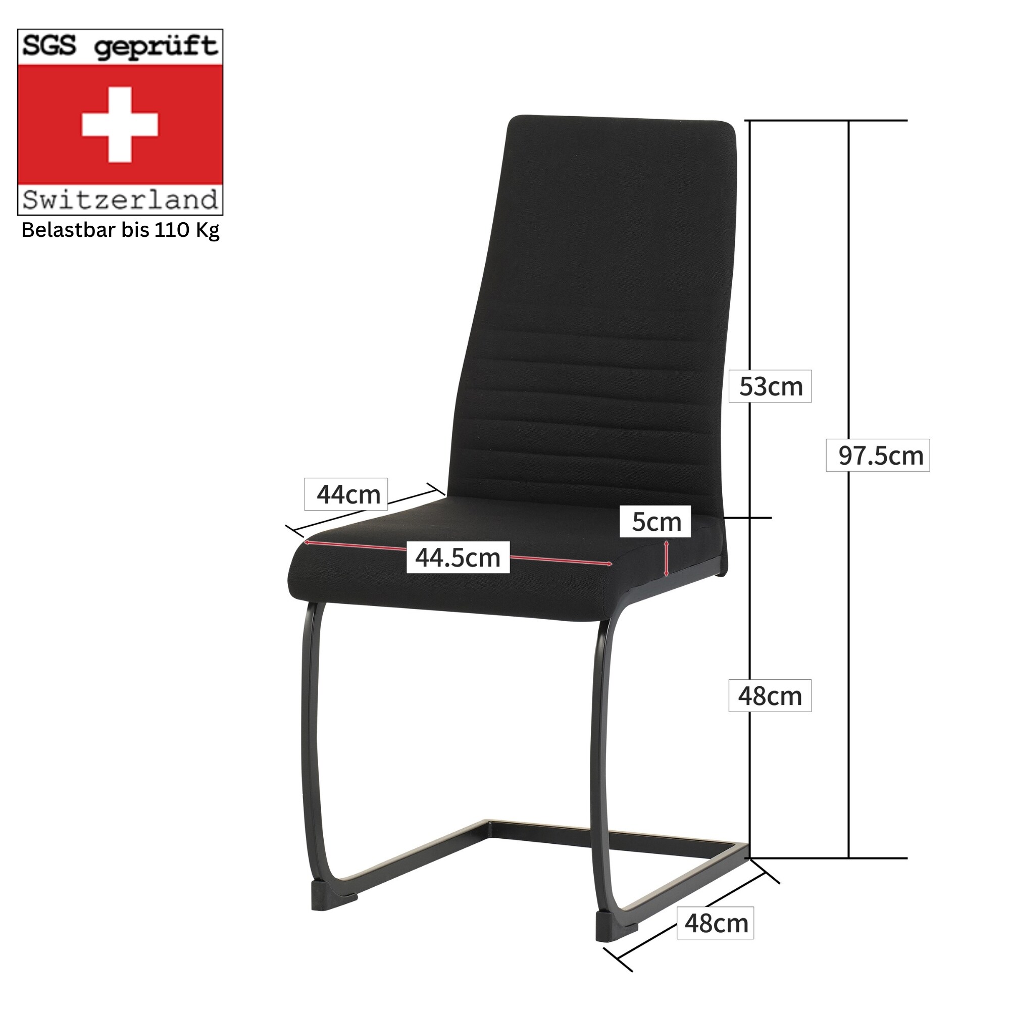 ALBATROS Freischwinger Stuhl TURANO 4er Set, Schwarz - Esszimmerstuhl Schwingstuhl mit Modernem Design, Stoff-Bezug, Dicke Polsterung - Küchenstuhl, Polster-Stuhl Esszimmer, Esstisch Stuhl