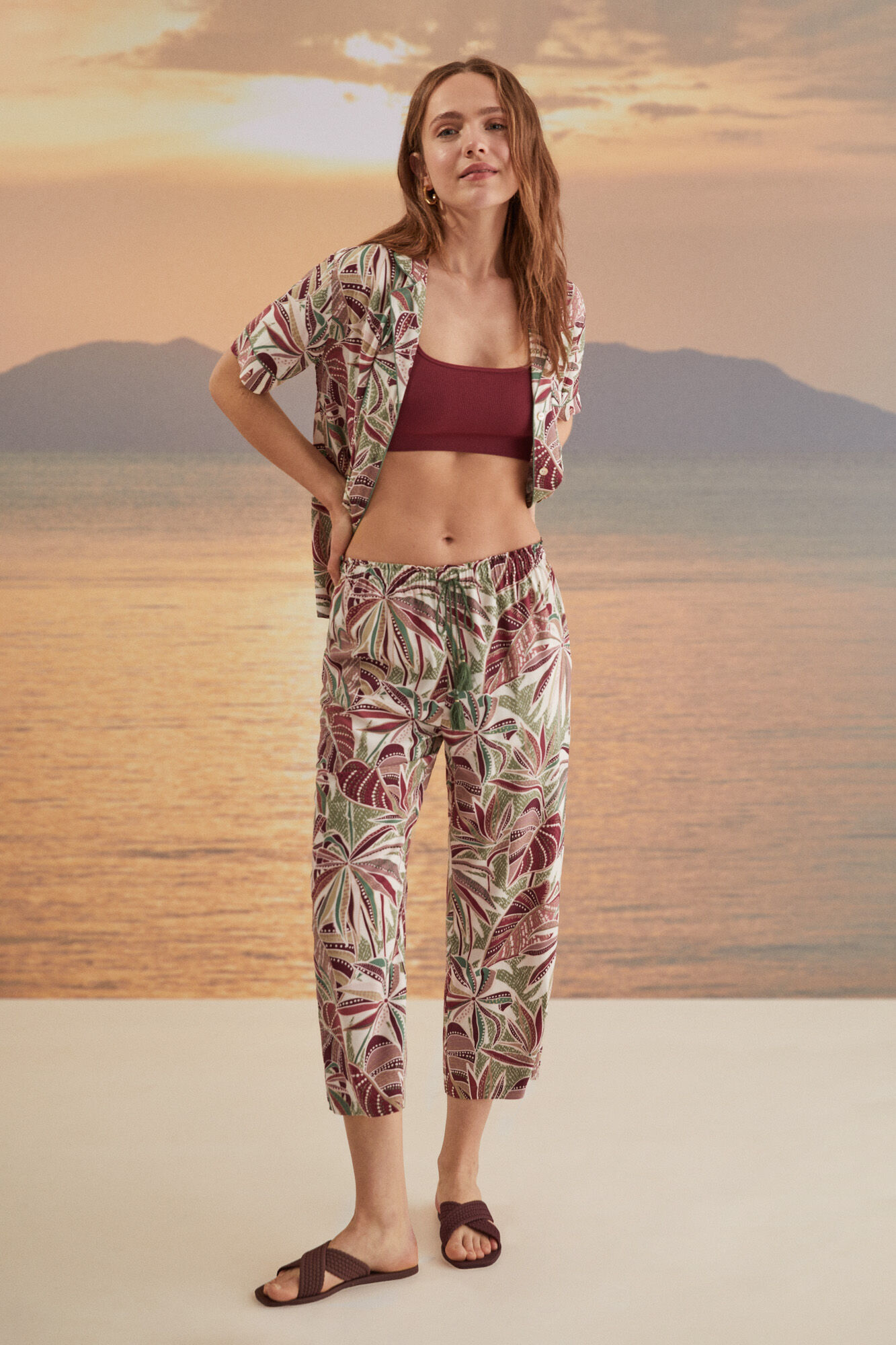 Pijama camisa estampada tropical - estampa