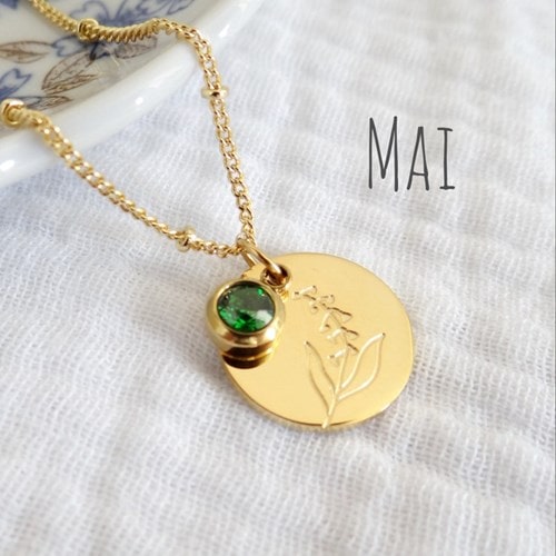 Collier fleur pierre naissance mai