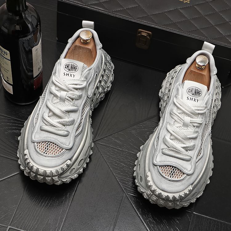 Mr Ozera - Platform Mesh Panel Veterschoenen van Imitatieleer