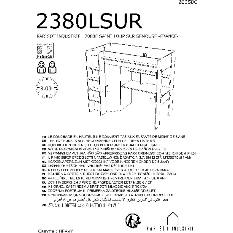 Parisot Hochbett Heavy Eiche Artisan Artisan Eiche  schwarz