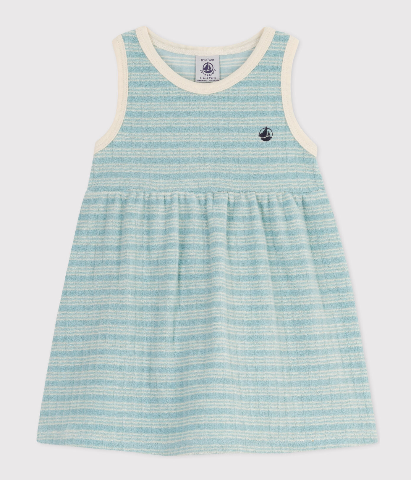 Robe sans manche bébé en bouclette éponge rayée