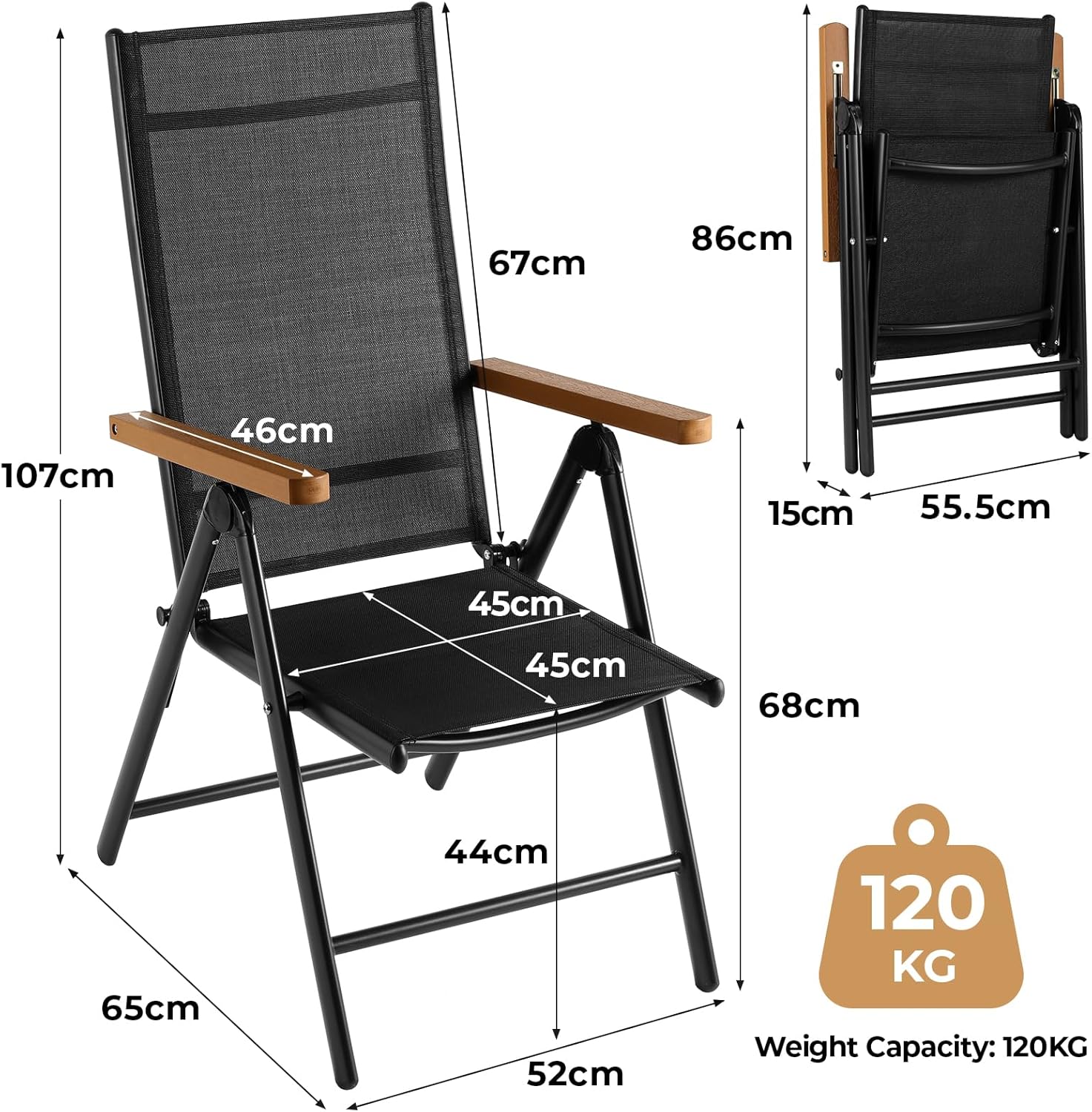 LIFERUN Alu Gartenmöbel Set 3-tlg, Balkonset 2 Stühle 1 Tisch, WPC Gartentisch + 2er Hochlehner Gartenstuhl Klappbar Wetterfest Aluminium Balkonmöbel für Veranden, Innenhöfe, Terrassen, Teakbraune3pcs