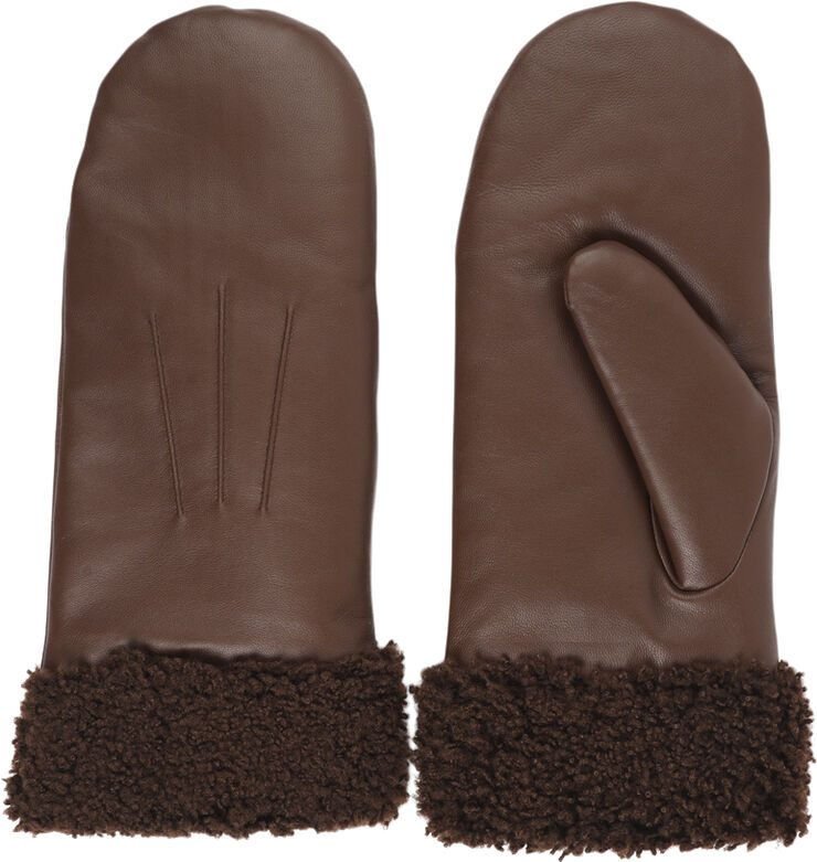 Lovelies MATERA - FEMININE LEATHER MITTENS W/ CURLY SHEARLING Dark brown