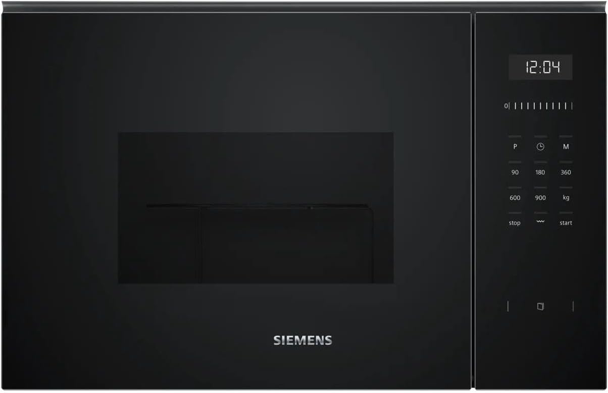 Siemens BE555LMB1 iQ500, Einbau-Mikrowelle mit Grillfunktion, 59 x 38 cm, 900 W, 25 L Garraum Edelstahl, touchControl Bedienung, Hydrolytische Reinigungshilfe, cookControl 8 Automatikrogramme, Schwarz