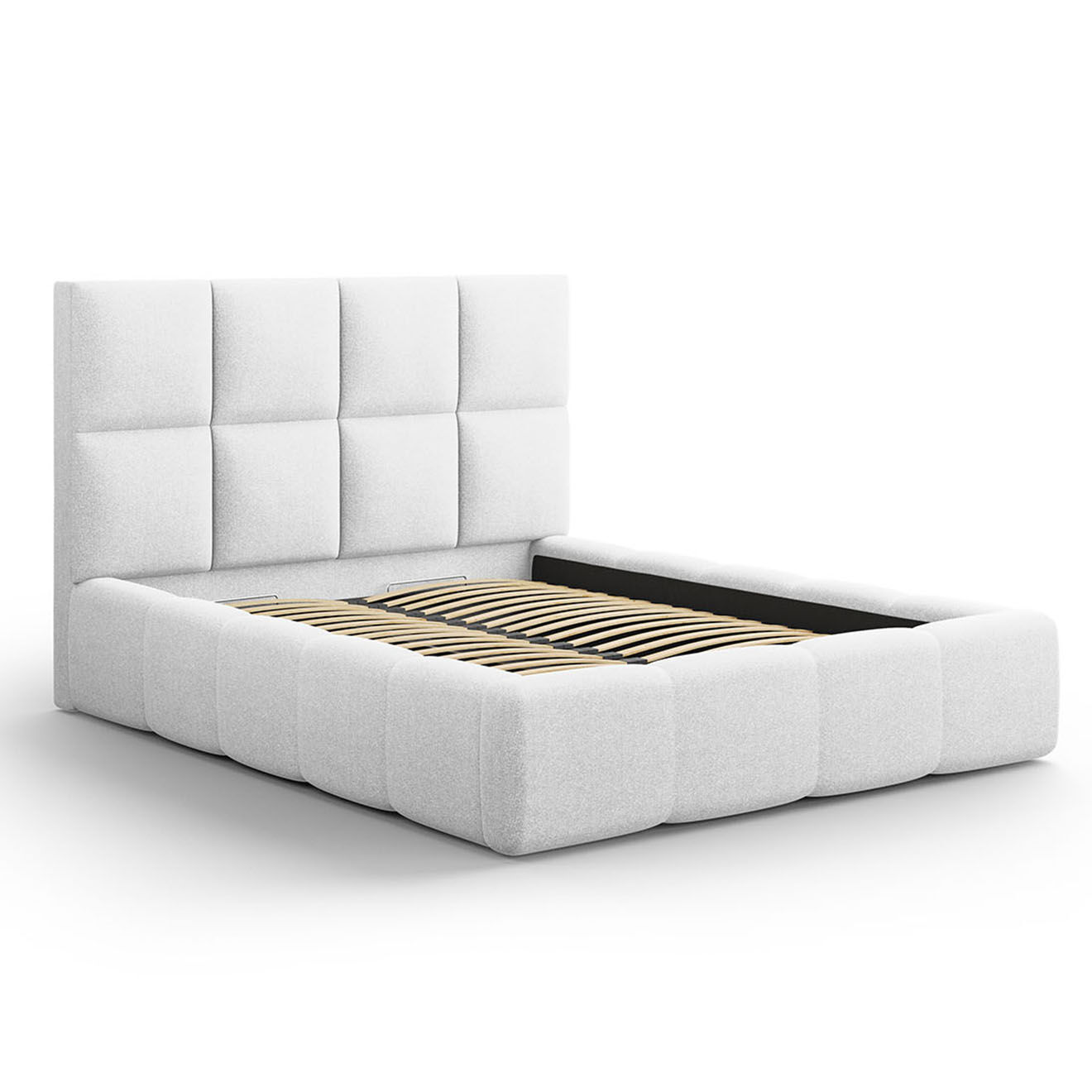 Maison Héritage Lit avec coffre de rangement Isa gris clair froid - 230x205x125 cm