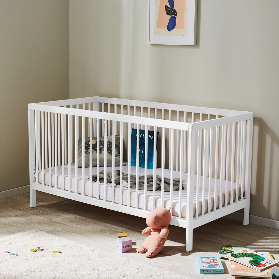 Kids Collective Babybett Gitterbett 60x120 | 70x140 höhenverstellbar & herausnehmbare Sprossen weiß