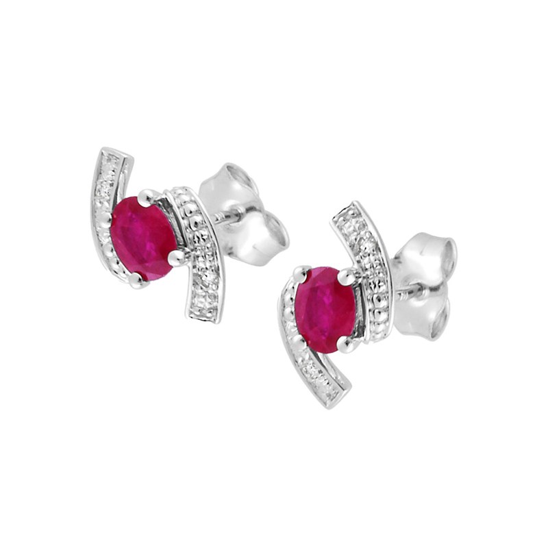 Boucles d'oreilles femme - Rubis et Diamant - Or 18 Carats