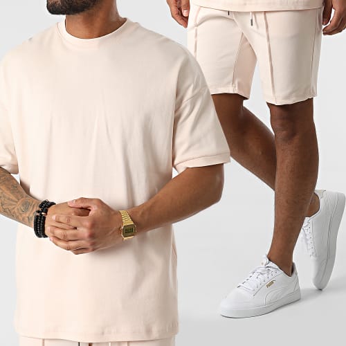 Ensemble Tee Shirt Et Short Jogging LL607 Rose