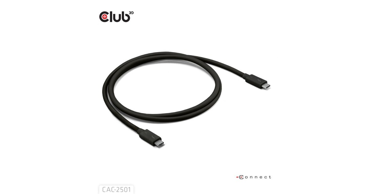 Club 3DThunderbolt 5 Gecertificeerde 8K240Hz kabel  (Zwart, Data 80/120 Gbps, EPR 240 Watt,1 meter)