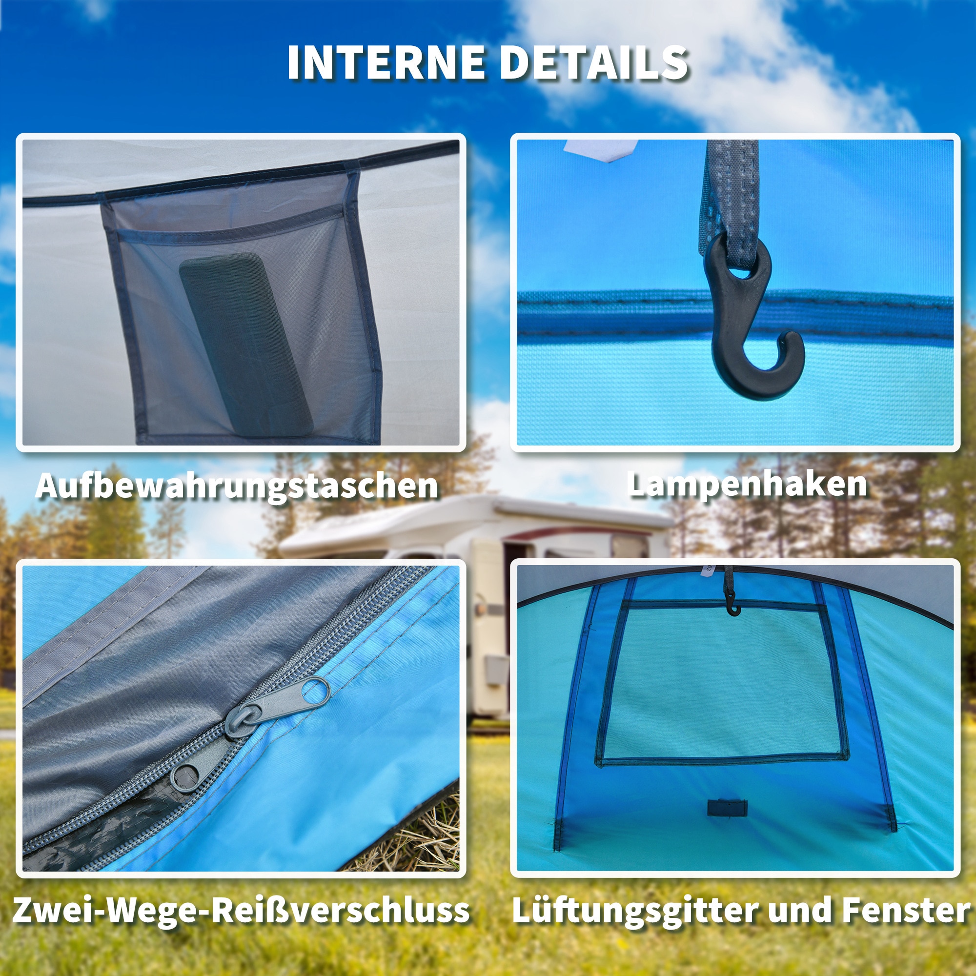 Outsunny Campingzelt für 1-2 Personen blau, grau 220 x 108 x 110 cm (LxBxH)