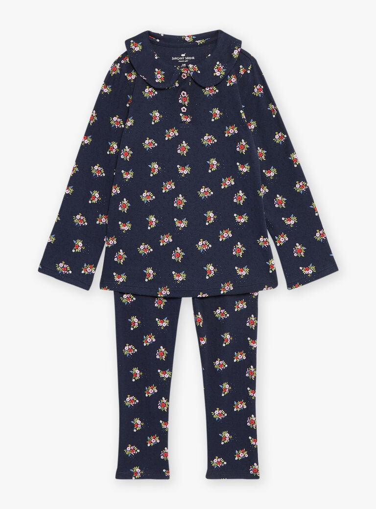 Pyjama bleu marine à imprimé fleuri