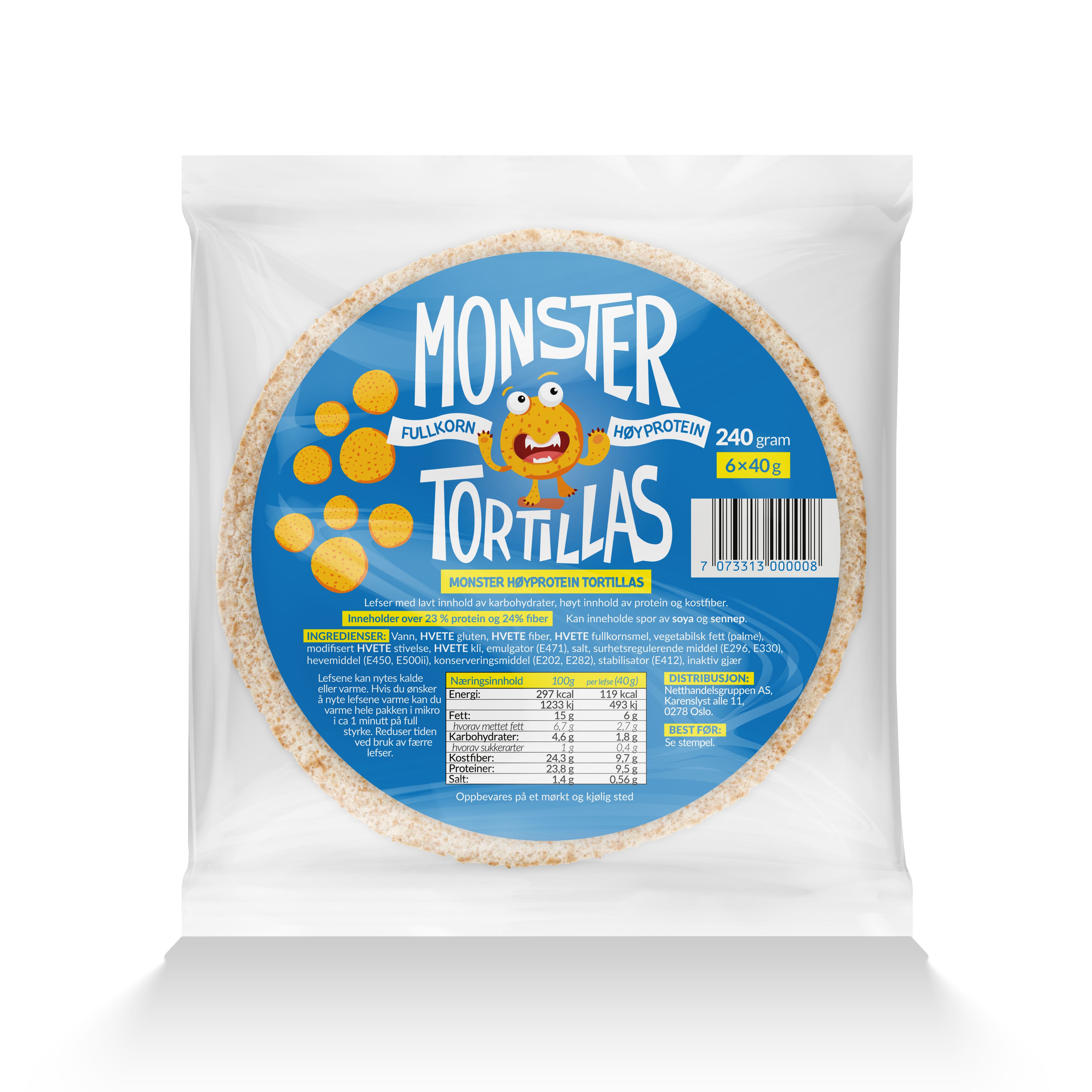 Monster Høyprotein Tortillas 2-Pack (12 lefser)