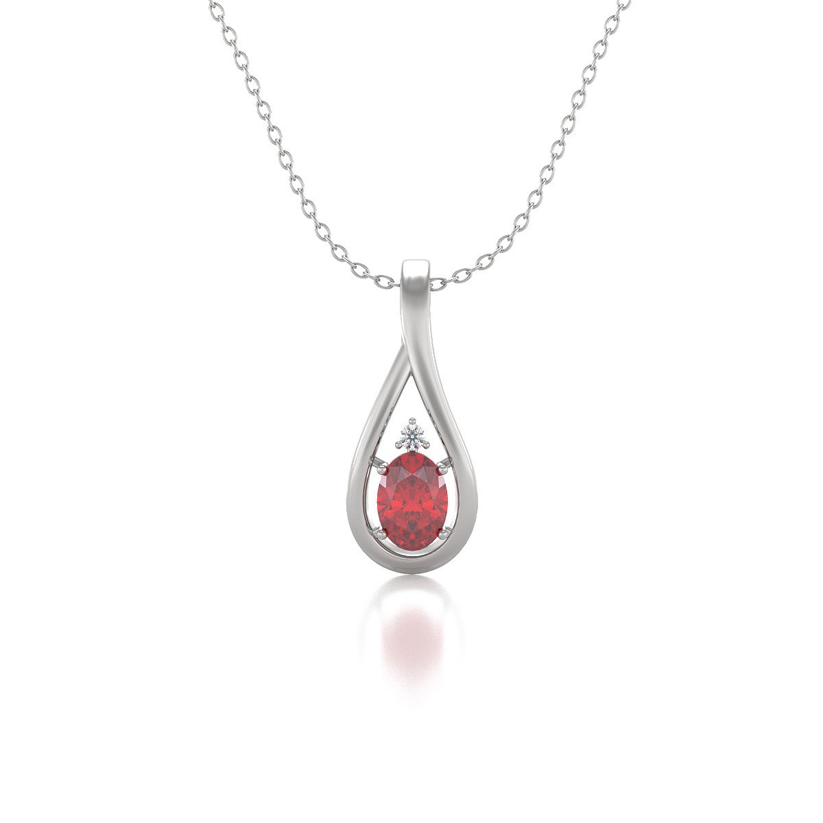 Collier Rubis & Diamant en Argent 925 | 1.85gr | Pendentif Luxueux - Aden