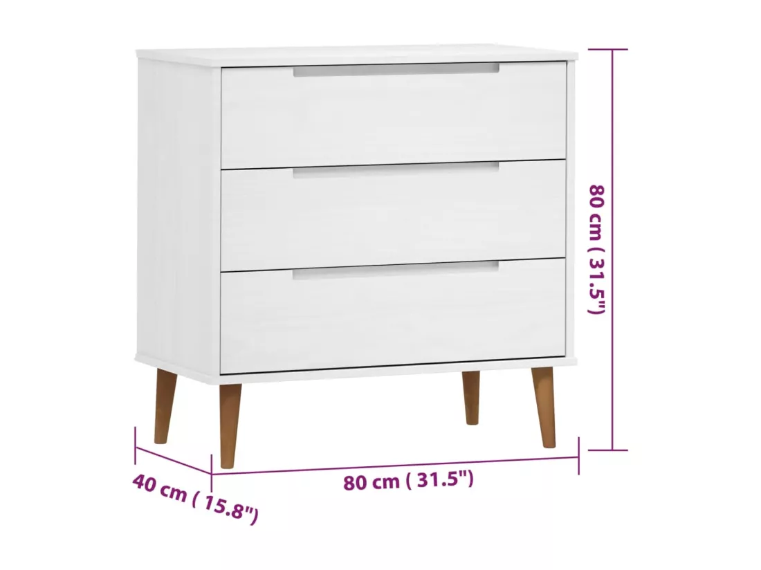 Commode MOLDE Blanc 80x40x80 cm Bois de pin massif