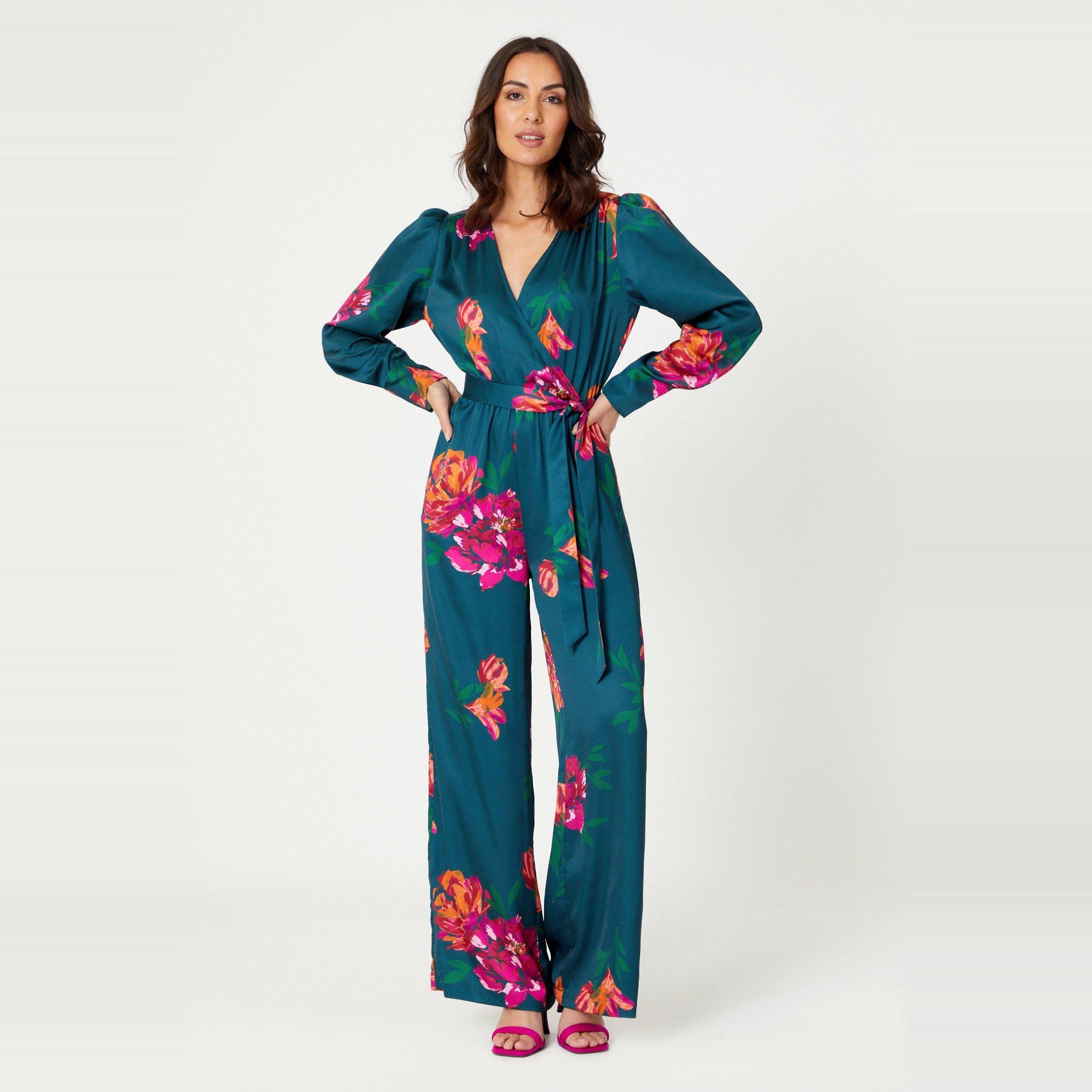 Be You Satin Satin Floral Wrap Jumpsuit