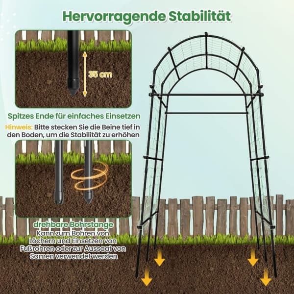 230 cm høy hagebue for klatreplanter med PE-belagt metallstruktur espalier