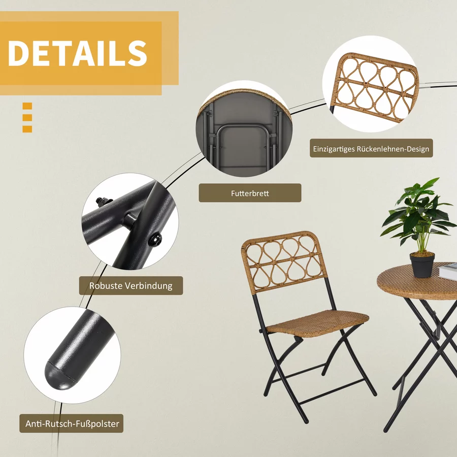 Outsunny 3-teilige Sitzgruppe faltbar natur