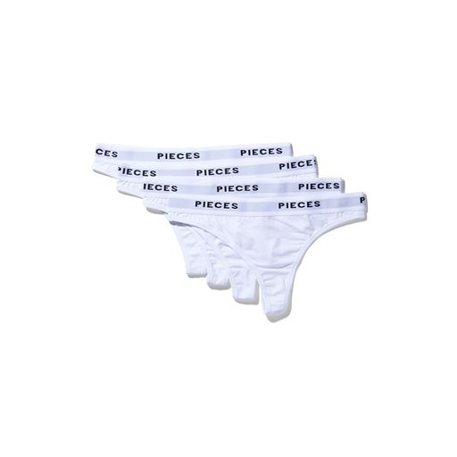 Pieces Logo Lady 4-pak G-string, Bright White, S
