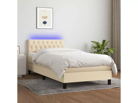 Sommier tapissier avec matelas et LED Crème 90x190 cm Tissu
