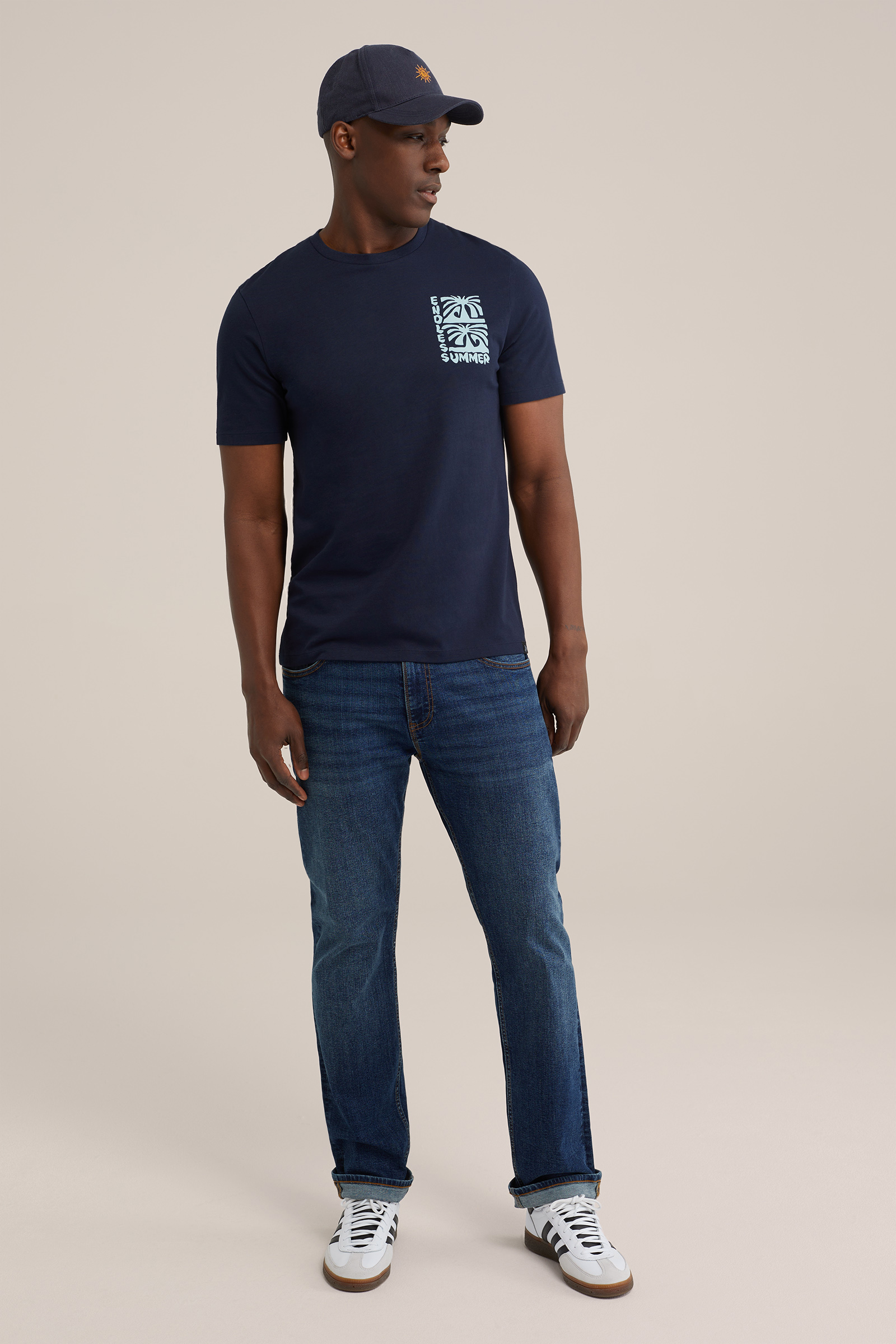 T-shirt met opdruk WE Fashion Donkerblauw