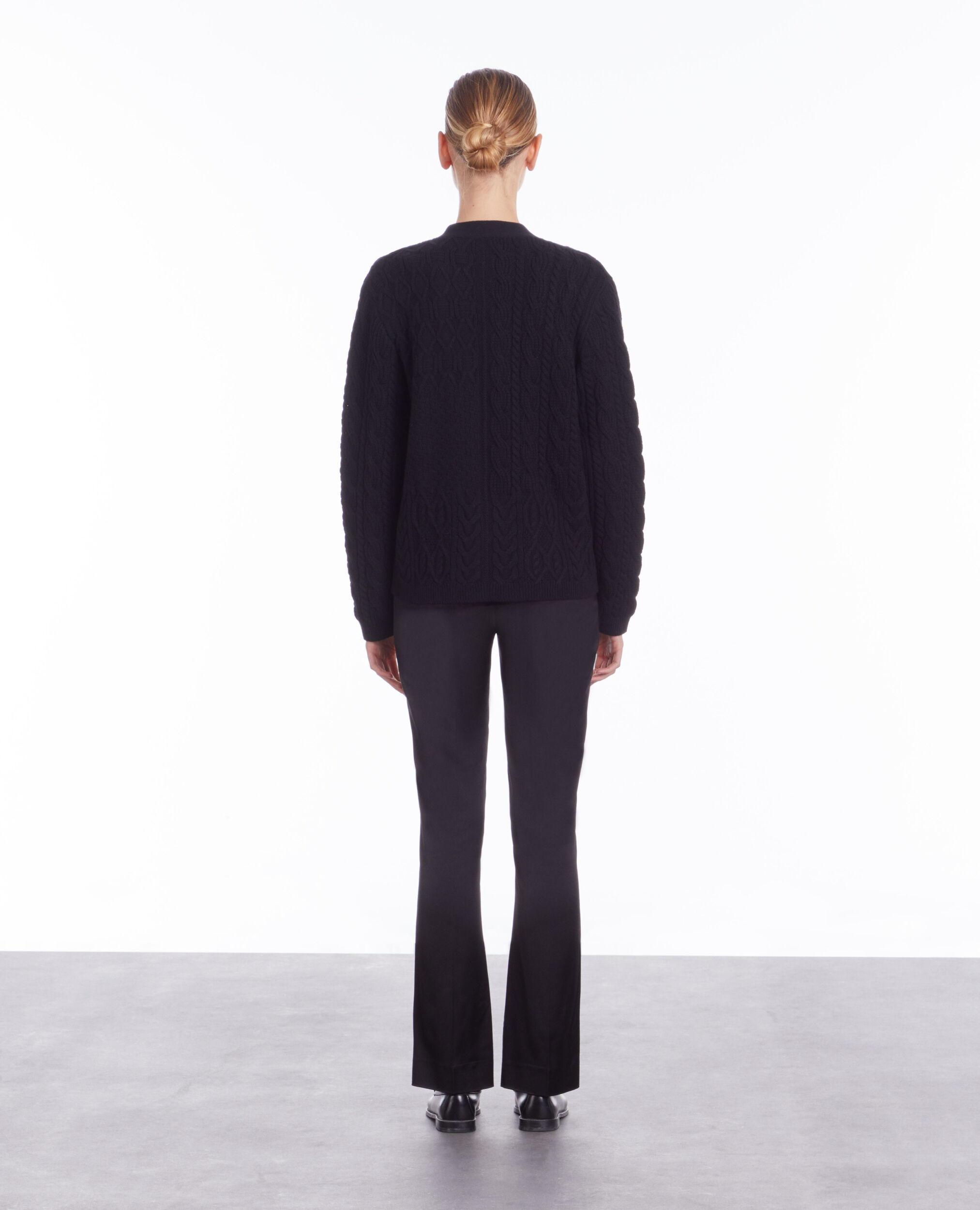 Black cable knit wool cardigan