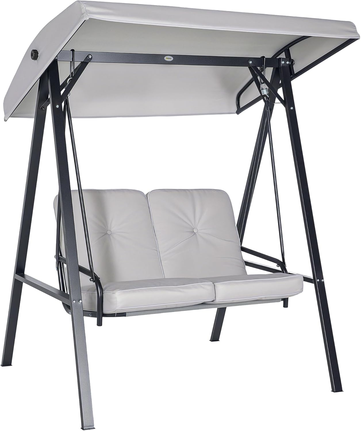 Outsunny Hollywoodschaukel 2-Sitzer Gartenschaukel mit Verstellbarem Dach, Kissen, Schaukelbank bis 220 kg Belastbar, für Garten, Balkon, Grau, 145 x 116 x 172 cm