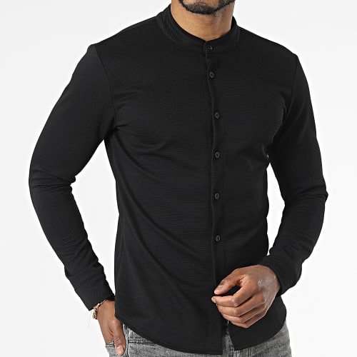 Chemise Manches Longues Col Mao Noir