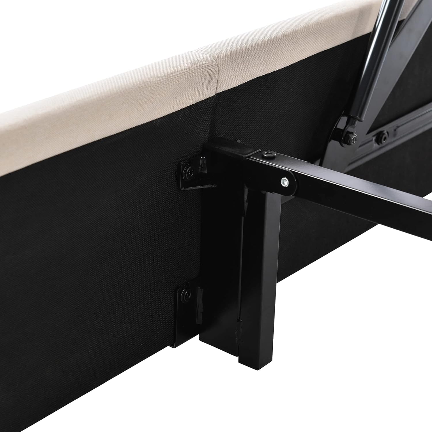 Merax Polsterbett 140 x 200cm, Hydraulisch Doppelbett mit Lattenrost & Bettkasten, Stauraumbett mit Kopfteil, Metallrahmen, Leinen, für Erwachsene & Jugendliche, ohne Matratze, Beige-Streifen