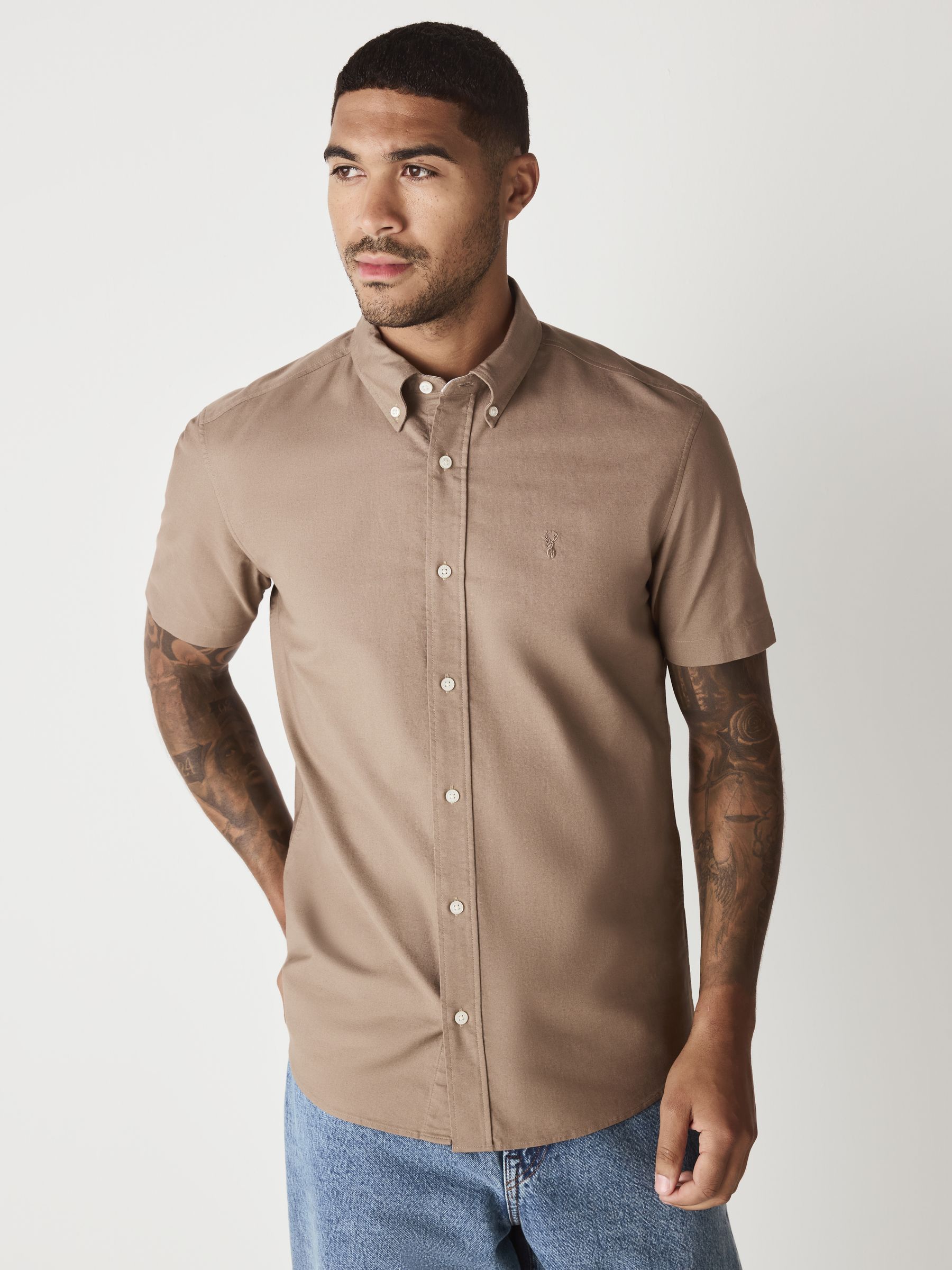 Pastelgeel - Slim Fit - Oxford-overhemd met korte mouwen