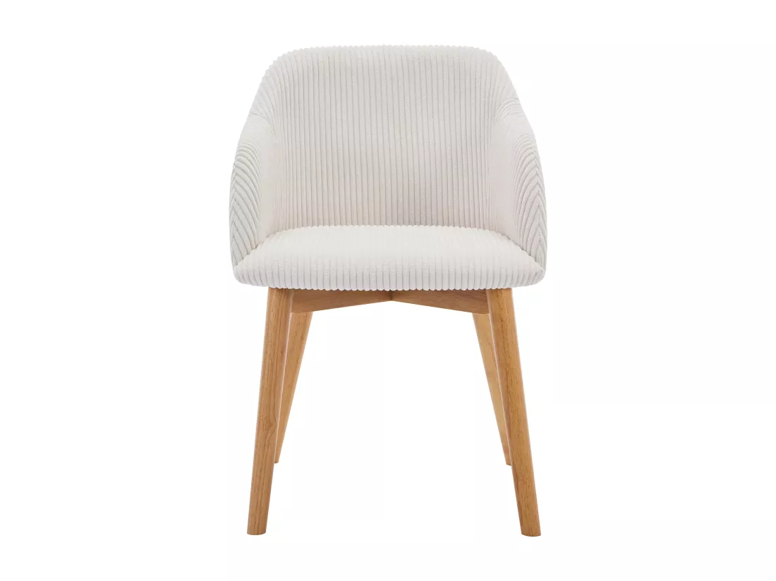 Lot de 2 chaises avec accoudoirs en velours côtelé et bois d'hévéa - Crème - JELISA