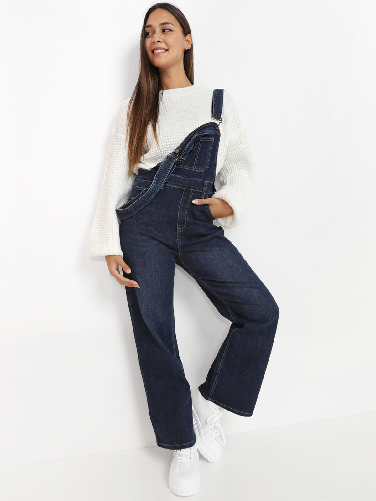 Salopette en jeans wideleg- Bleu